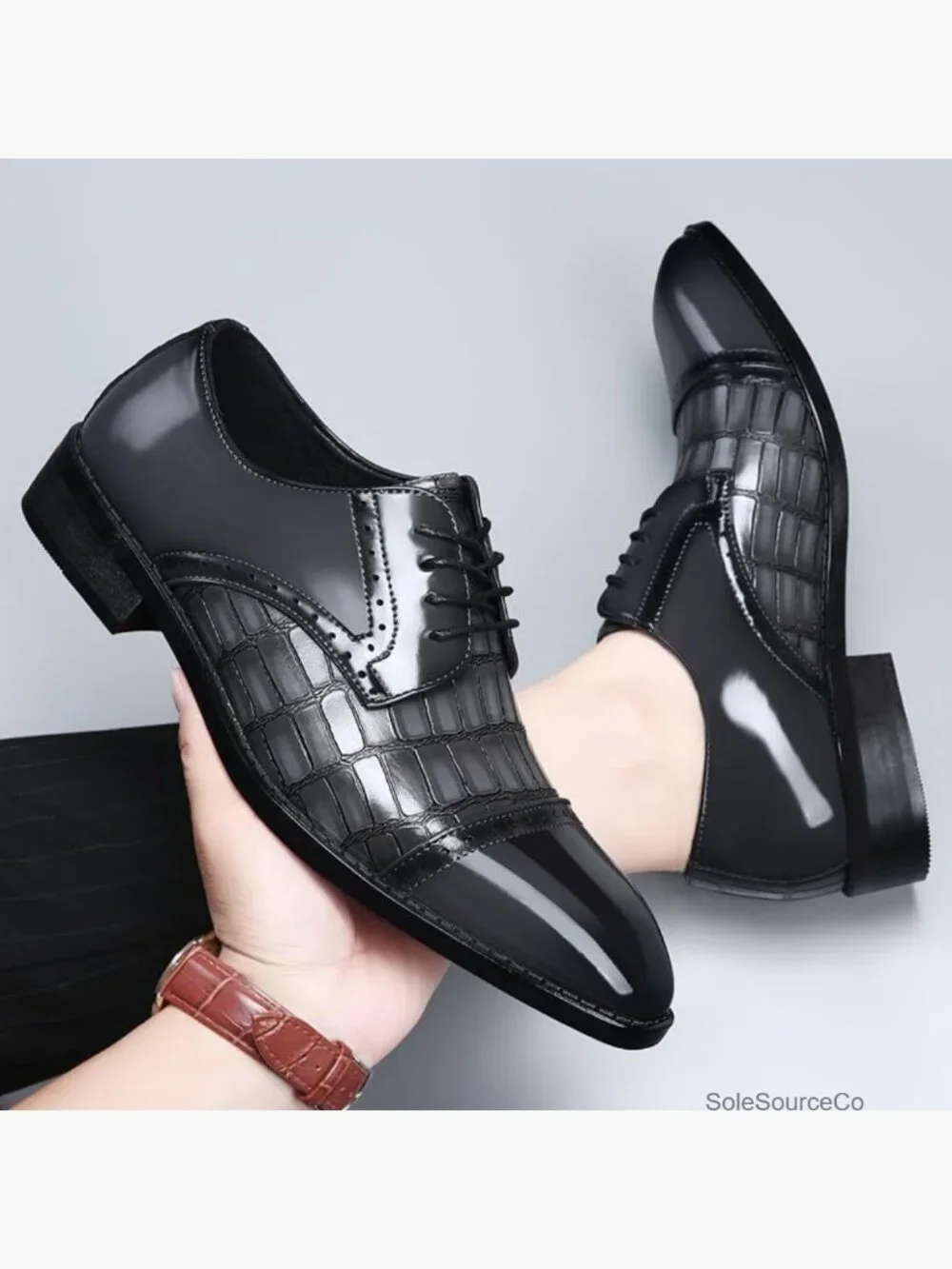 Men's Square Cap Toe Crocodile Print Dress Oxford Shoes Business Casual Formal